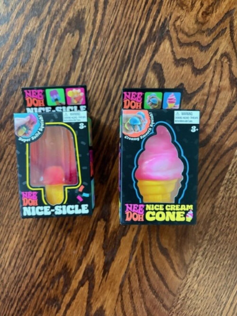 NeeDoh Pink Ice Cream Cone & Rainbow Nice-Sicle Squishy Fidget Toy Lot 2 New